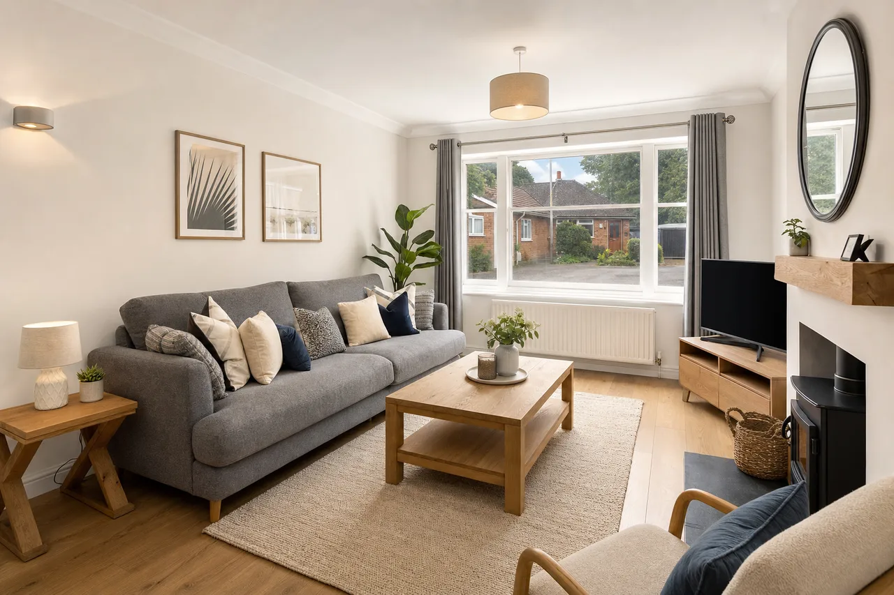 A bright, airy living room as a professional listing photo